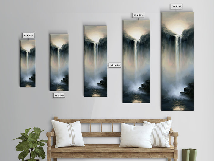 Serene Waterfall with Mist Framed Canvas Print, Spa Art, Hair Salon Wall Art, Spa Decor, Oil Painting, Serenity, SPA-1x3-54