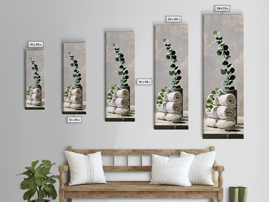 White Towels and Eucalyptus Without Room Context Canvas Print, Spa Art, Contemporary Art, Spa Decor, Abstract Art, Serenity, SPA-1x3-60