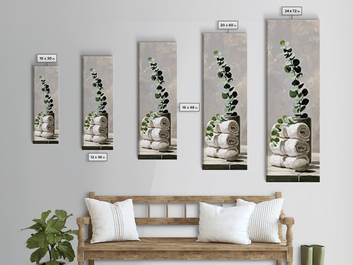 White Towels and Eucalyptus Without Room Context Canvas Print, Spa Art, Contemporary Art, Spa Decor, Abstract Art, Serenity, SPA-1x3-60