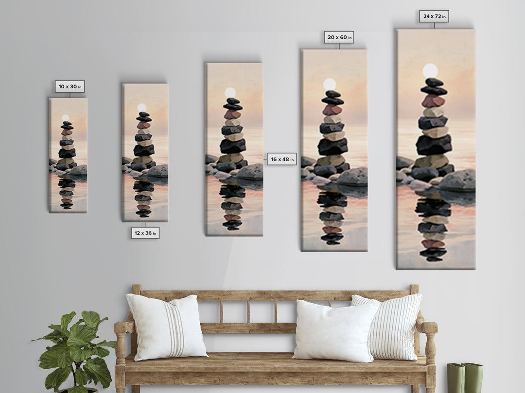 Stacked Stones Beside Calm Water Framed Canvas Print, Spa Art, Printable Wall Art, Spa Decor, Serenity, Feminine Wall Art, SPA-1x3-61