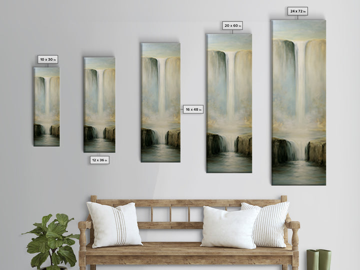 Serene Waterfall with Mist Canvas Print, Spa Art, Statement Artwork, Spa Decor, Fine Art, Serenity, Printable Wall Art, SPA-1x3-78