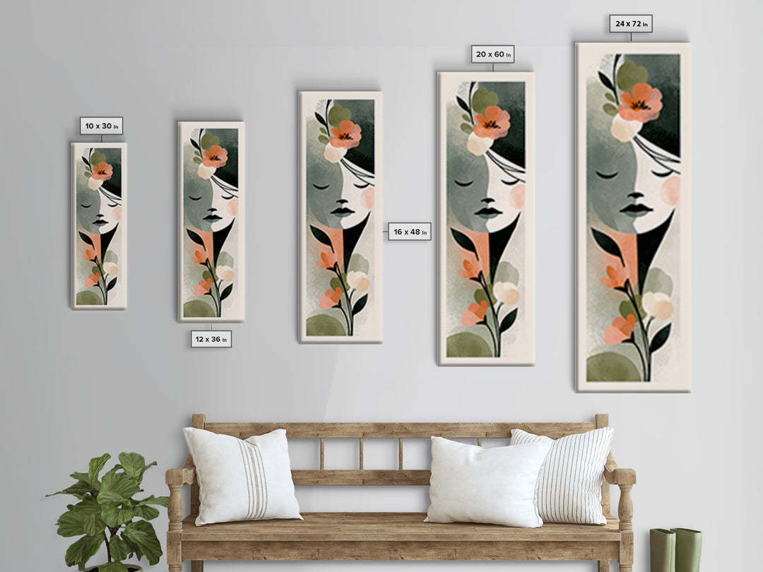 Minimal Face with Closed Eyes and Flowers Framed Canvas Print, Spa Art, Esthetician Decor, Spa Decor, Oil Painting, Serenity, SPA-1x3-79
