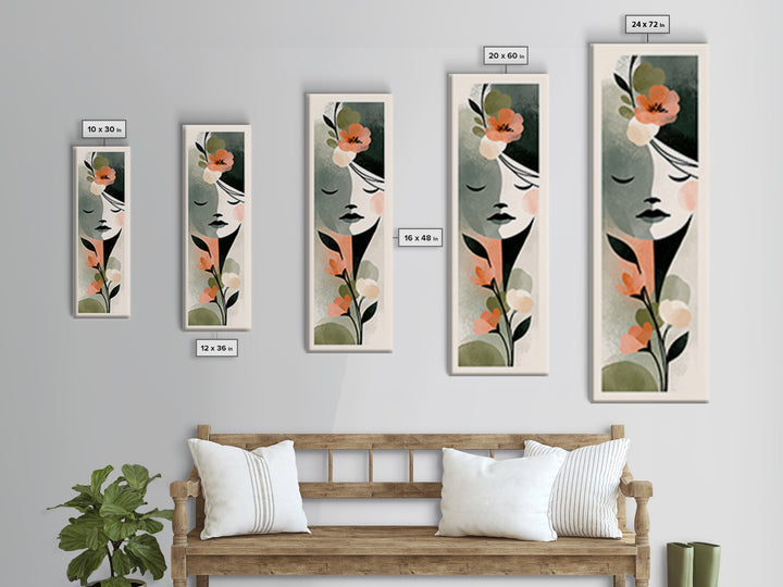 Minimal Face with Closed Eyes and Flowers Framed Canvas Print, Spa Art, Esthetician Decor, Spa Decor, Oil Painting, Serenity, SPA-1x3-79