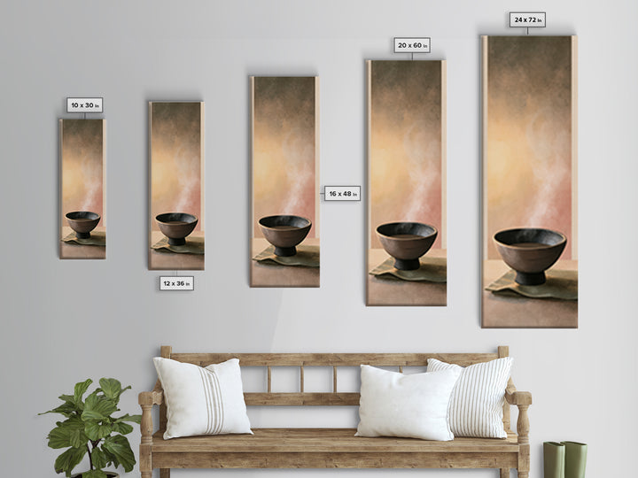 Tea Bowl and Steam Still Life Canvas Print, Spa Art, Boho Decor, Spa Decor, Oil Painting, Serenity, Printable Art, SPA-1x3-82