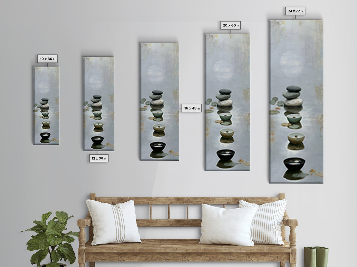 Moonlit Lake Reflection Framed Canvas Print, Spa Art, Tarot Card Art, Spa Decor, Fine Art, Serenity, Textured Painting, SPA-1x3-83