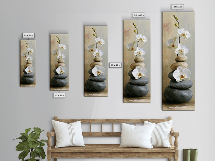 White Orchid on Smooth Gray Stone Canvas Print, Spa Art, Minimalist Decor, Spa Decor, Fine Art, Serenity, Contemporary Art, SPA-1x3-86