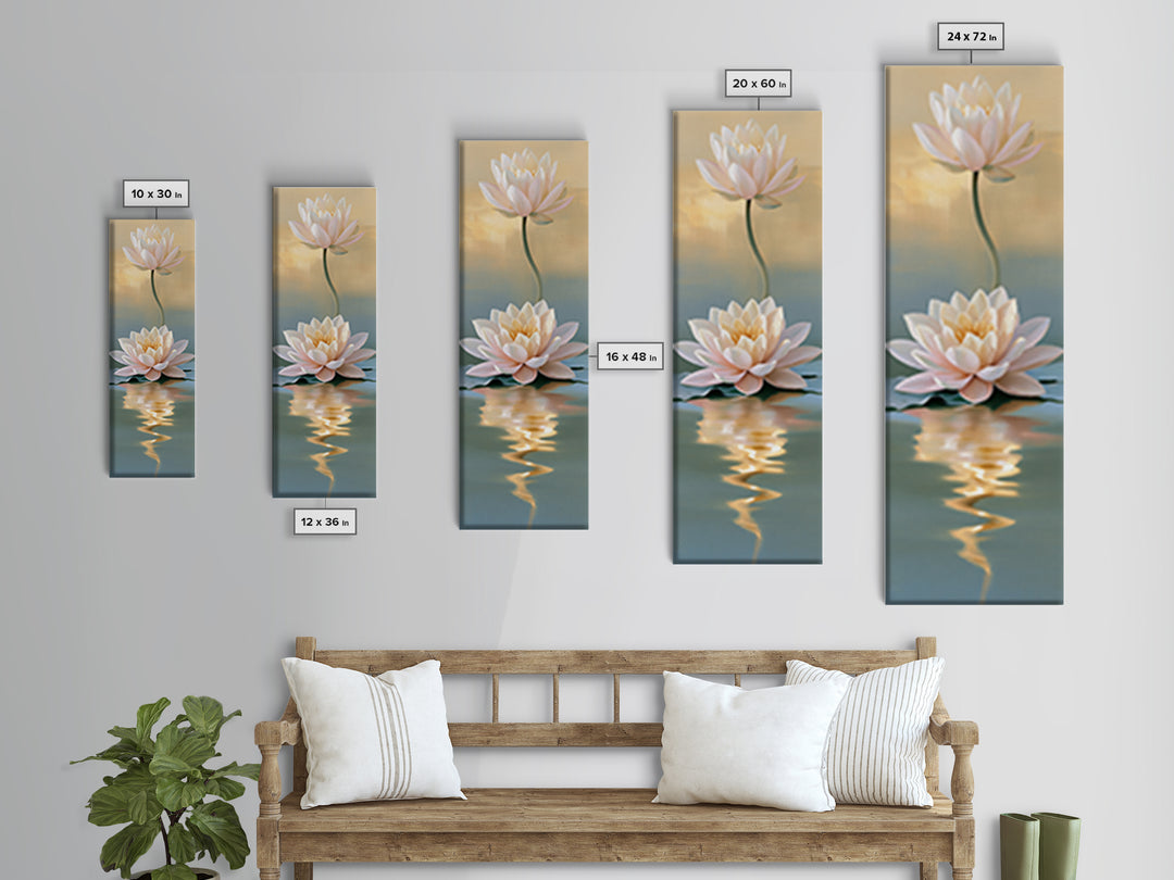 Lotus Flower Floating on Still Pond Canvas Print, Spa Art, Spa Wall Art, Spa Decor, Watercolor Art, Serenity, SPA-1x3-88