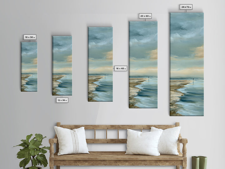 Coastal Horizon in Muted Spa Blues Canvas Print, Spa Art, Art Print, Spa Decor, Serenity, Botanical Art, Nature Prints, SPA-1x3-94