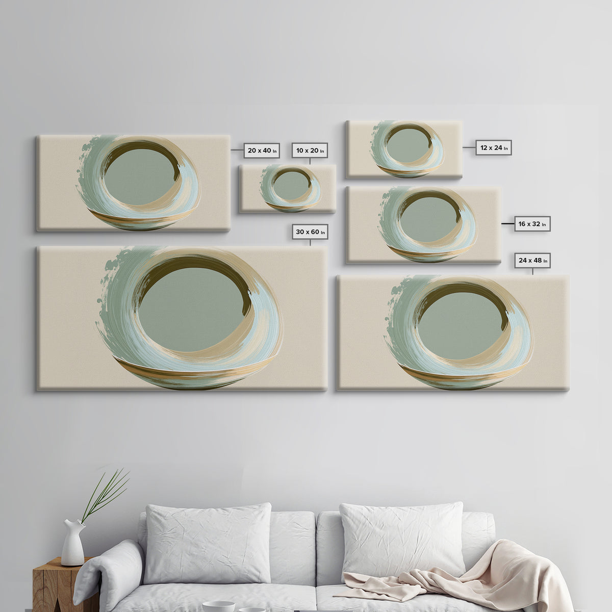 Minimal Zen Circle Brushstroke Framed Canvas Print, Spa Art, Salon Decor, Spa Decor, Fine Art, Serenity, Statement Artwork, SPA-2x1-100