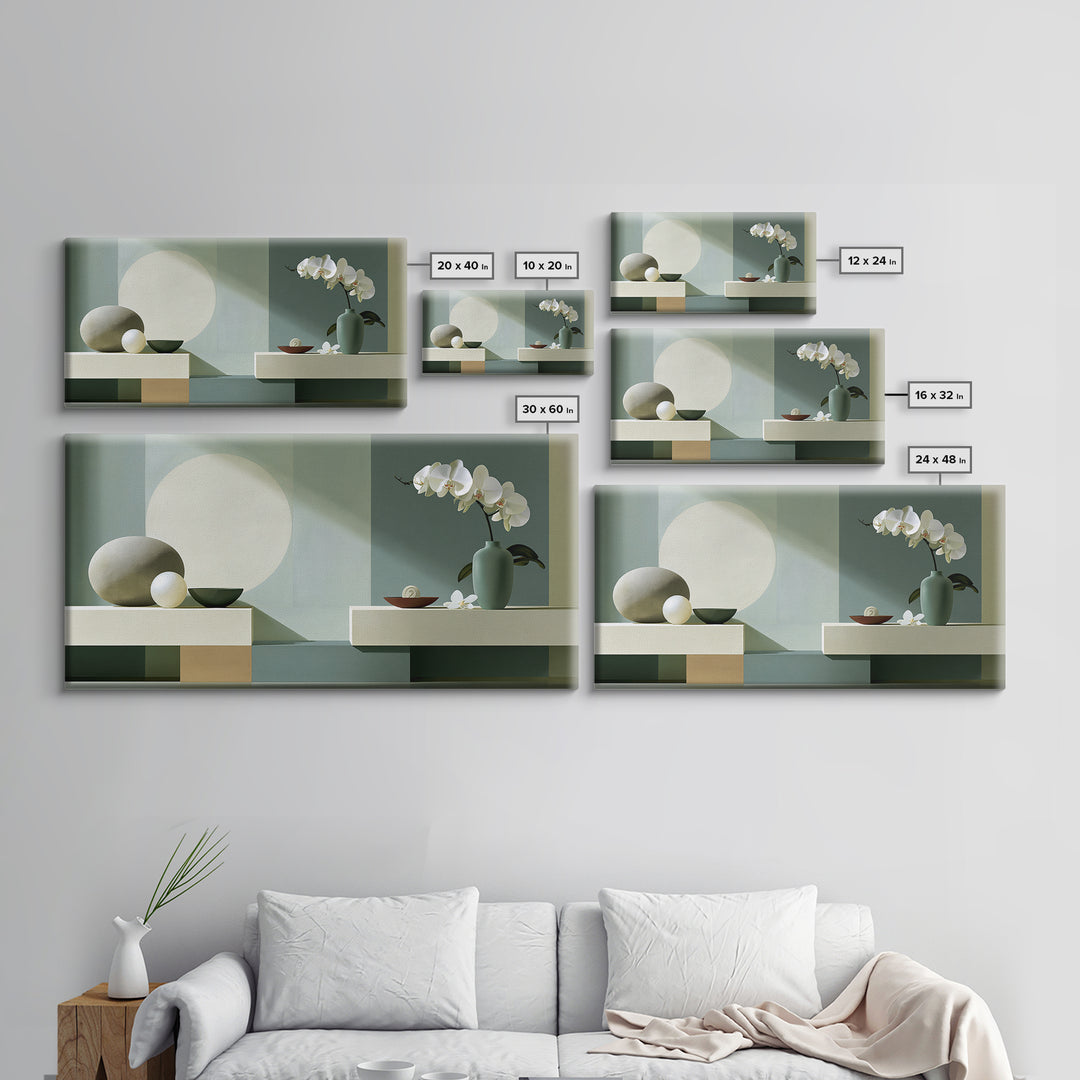 Sage and Ivory Geometric Calm Composition Canvas Print, Spa Art, Wall Art Print, Spa Decor, Abstract Art, Serenity, Animal Art, SPA-2x1-17