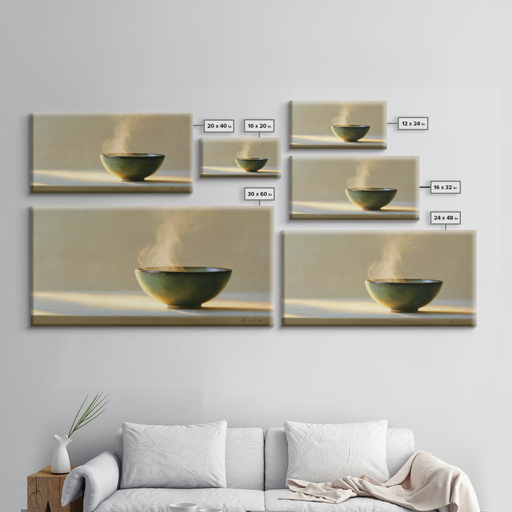 Tea Bowl and Steam Still Life Framed Canvas Print, Spa Art, Art Print, Spa Decor, Serenity, Botanical Art, Nature Prints, SPA-2x1-18