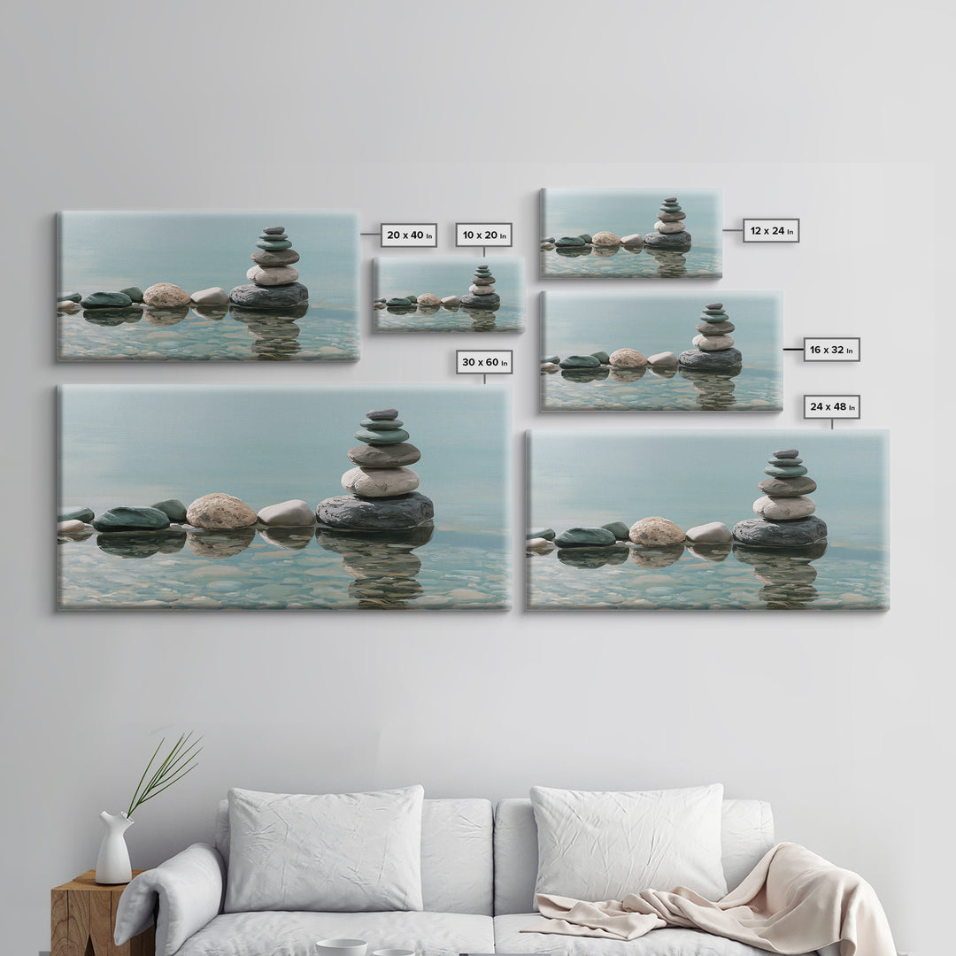 Stacked Stones Beside Calm Water Canvas Print, Spa Art, Black Woman Art, Spa Decor, Oil Painting, Serenity, Modern Home Decor, SPA-2x1-21