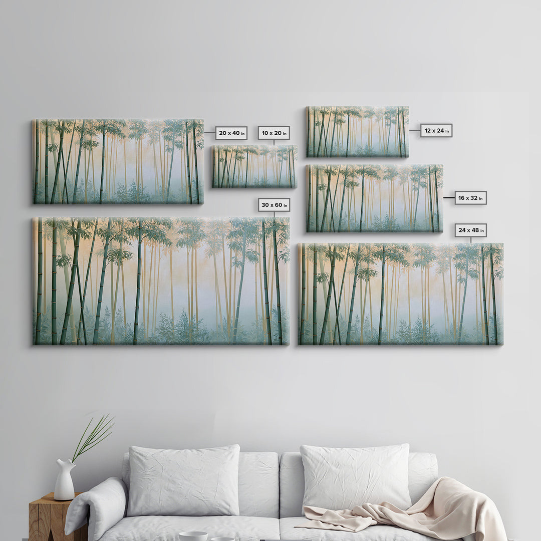 Misty Bamboo Forest Framed Canvas Print, Spa Art, Botanical Art, Spa Decor, Oil Painting, Serenity, Fashion Wall Art, SPA-2x1-25