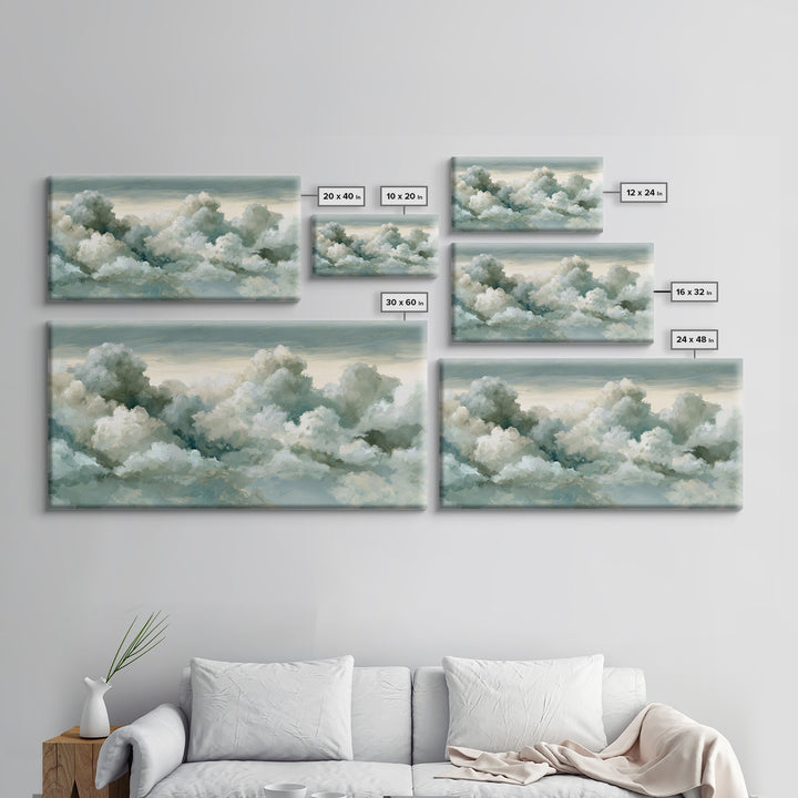 Soft Cloudscape in Cream and Sage Framed Canvas Print, Spa Art, Printable Wall Art, Spa Decor, Serenity, Feminine Wall Art, SPA-2x1-33