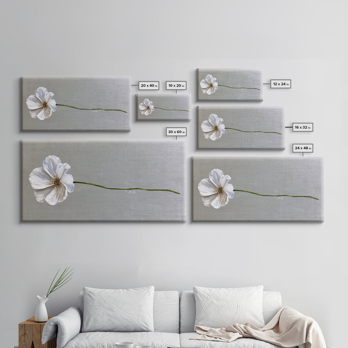 Single White Flower on Linen Ground Framed Canvas Print, Spa Art, Printable Art, Spa Decor, Watercolor Art, Serenity, SPA-2x1-37