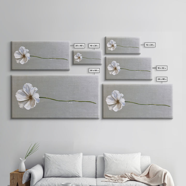 Single White Flower on Linen Ground Framed Canvas Print, Spa Art, Printable Art, Spa Decor, Watercolor Art, Serenity, SPA-2x1-37