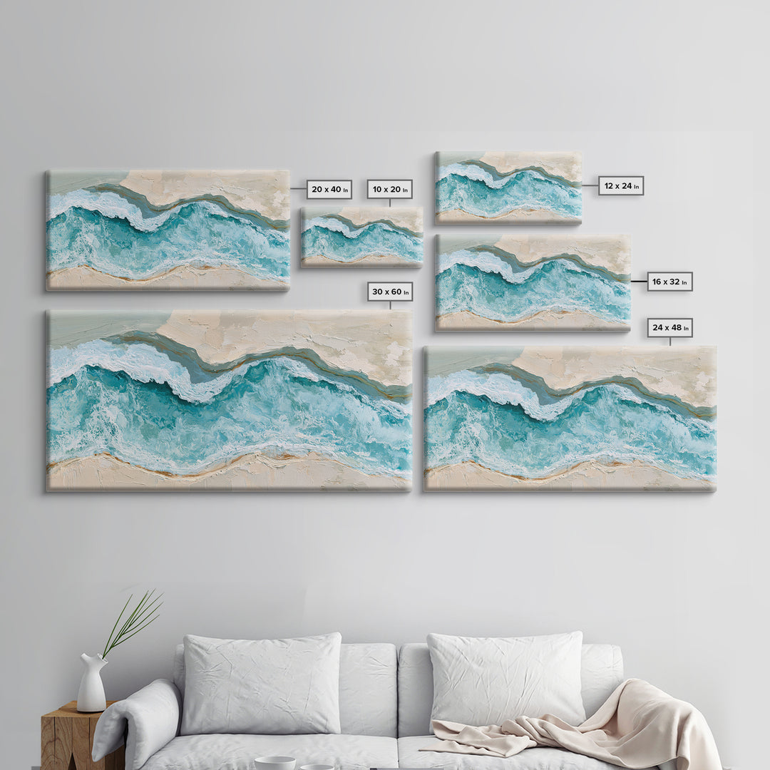 Blue Lagoon Water Seen from Above Framed Canvas Print, Spa Art, Art, Spa Decor, Serenity, Abstract Print, Minimalist Art, SPA-2x1-40