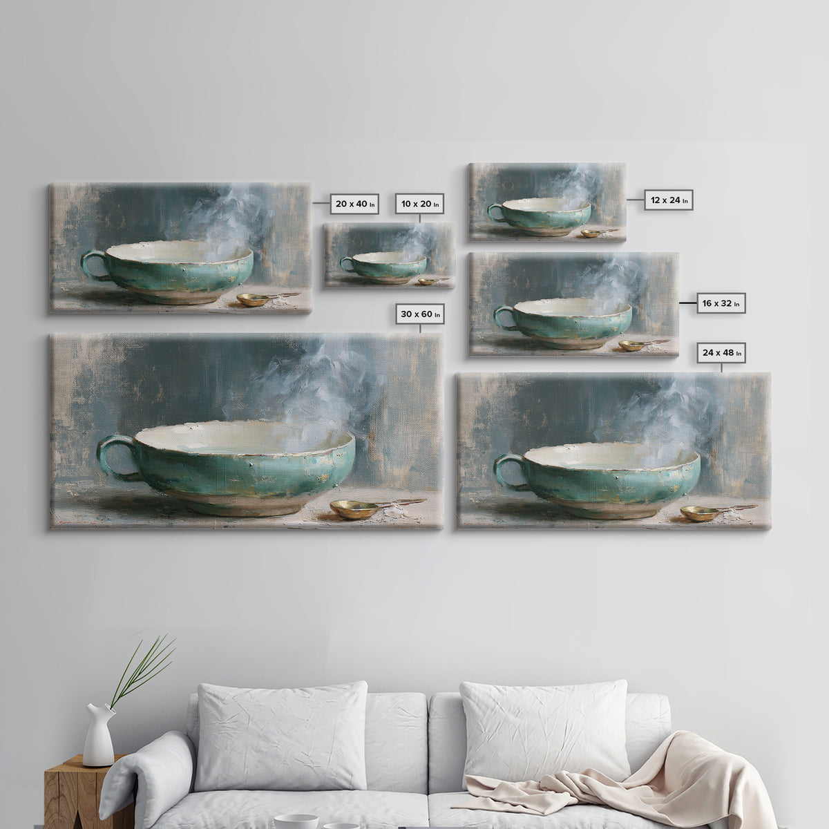 Tea Bowl and Steam Still Life Framed Canvas Print, Spa Art, Art Print, Spa Decor, Serenity, Botanical Art, Nature Prints, SPA-2x1-42