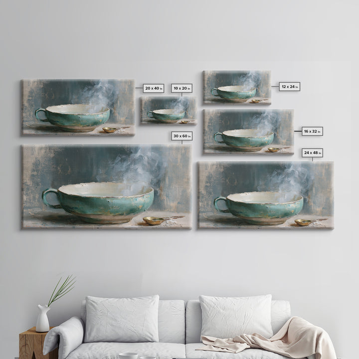 Tea Bowl and Steam Still Life Framed Canvas Print, Spa Art, Art Print, Spa Decor, Serenity, Botanical Art, Nature Prints, SPA-2x1-42