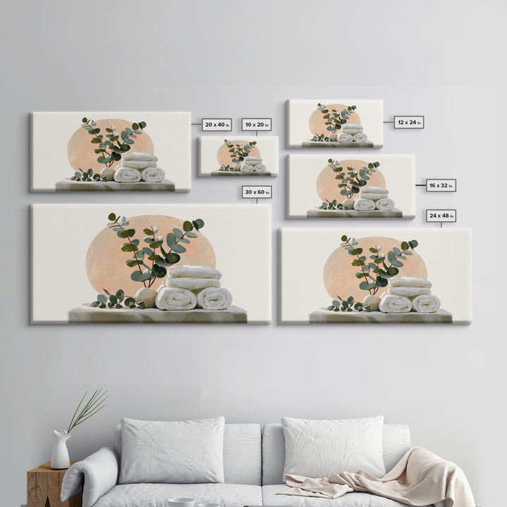White Towels and Eucalyptus Without Room Context Canvas Print, Spa Art, Textured Painting, Spa Decor, Abstract Art, Serenity, SPA-2x1-44