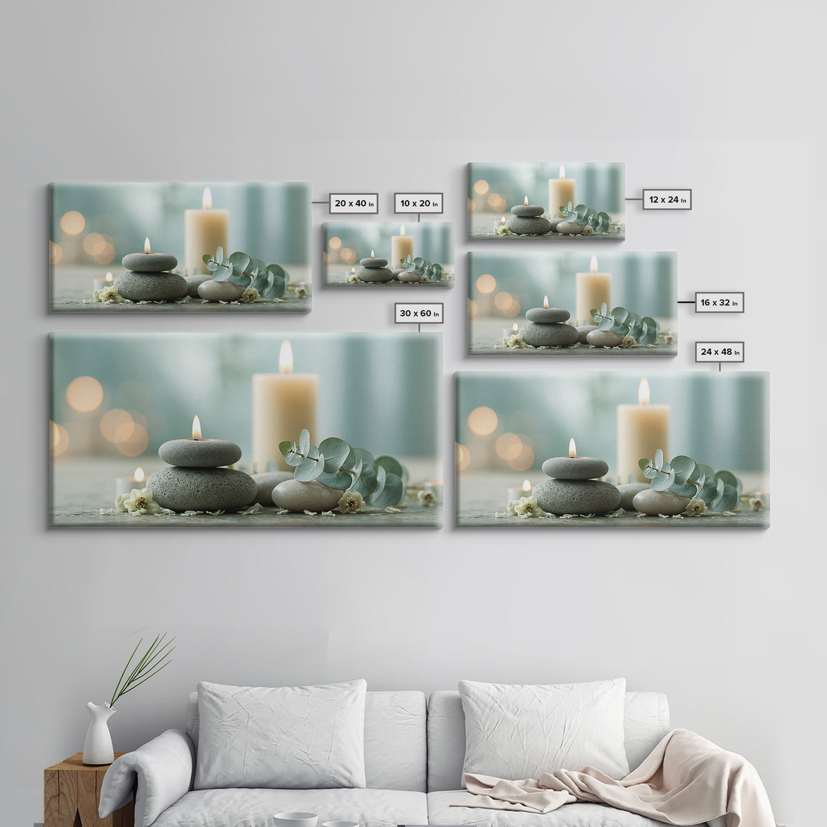 Warm Candle Flame Framed Canvas Print, Spa Art, Nature Prints, Spa Decor, Watercolor Art, Serenity, Dog Groomer Gifts, SPA-2x1-5