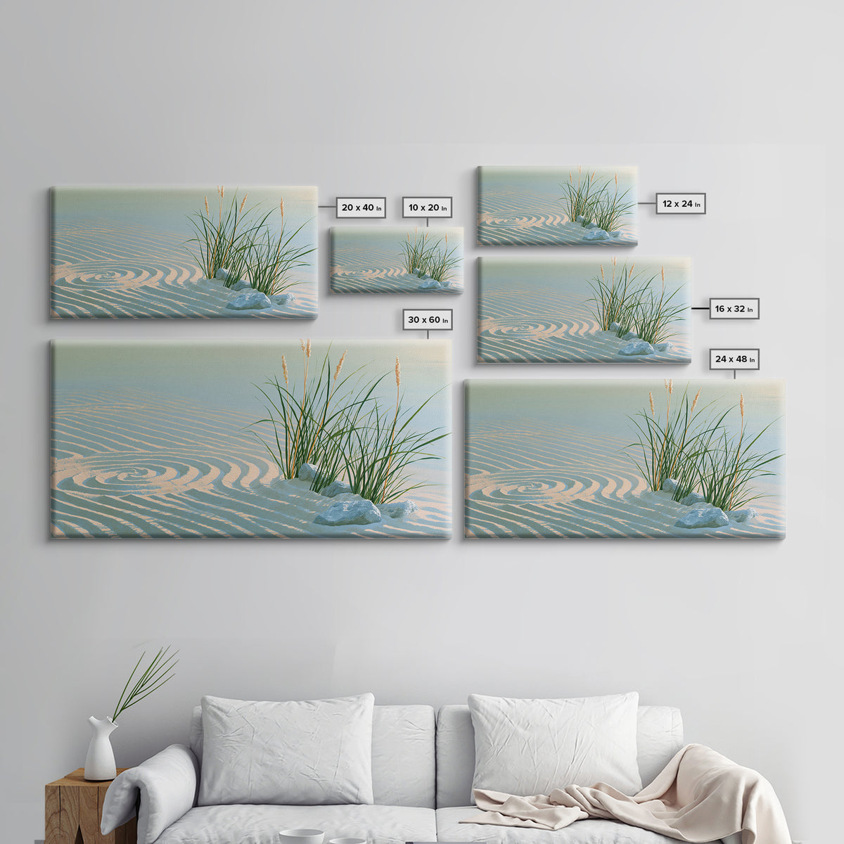 Sand Garden Lines Framed Canvas Print, Spa Art, Wall Art Print, Spa Decor, Fine Art, Serenity, Animal Art, Modern Home Decor, SPA-2x1-56