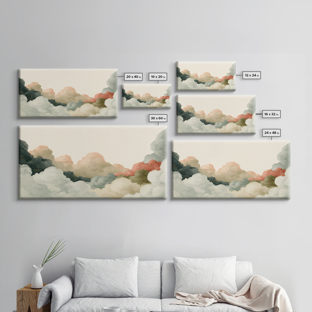 Soft Cloudscape in Cream and Sage Canvas Print, Spa Art, Travel Poster, Spa Decor, Fine Art, Serenity, Salon Decor, City Art, SPA-2x1-57