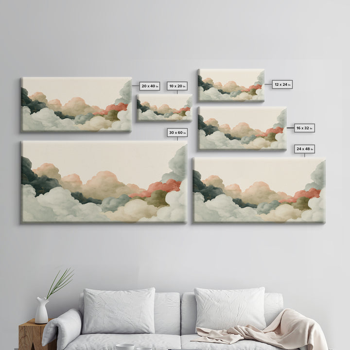 Soft Cloudscape in Cream and Sage Canvas Print, Spa Art, Travel Poster, Spa Decor, Fine Art, Serenity, Salon Decor, City Art, SPA-2x1-57