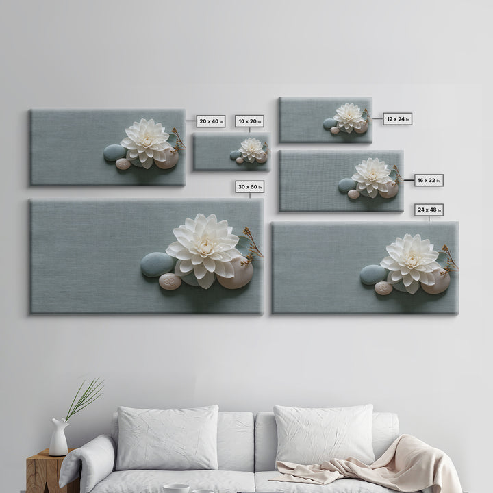 Single White Flower on Linen Ground Canvas Print, Spa Art, Abstract, Spa Decor, Fine Art, Serenity, City Art, Spa Wall Art, SPA-2x1-61