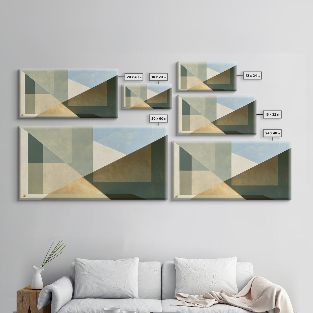 Sage and Ivory Geometric Calm Composition Framed Canvas Print, Spa Art, Contemporary Art, Spa Decor, Fine Art, Serenity, SPA-2x1-65