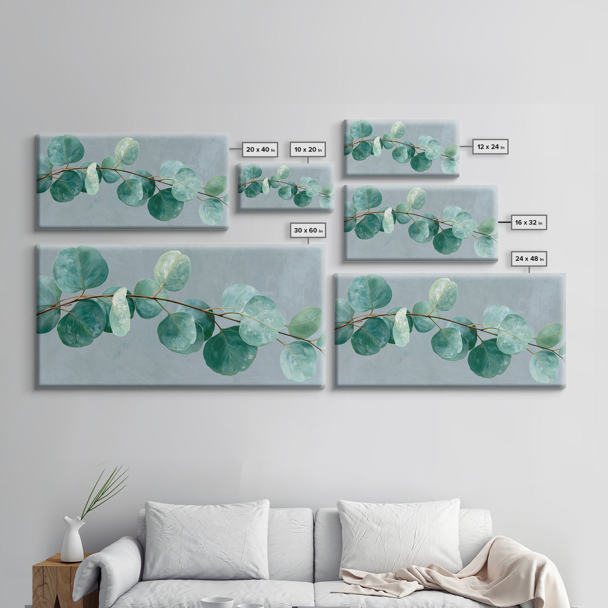 Eucalyptus Branch in Soft Green Watercolor Canvas Print, Spa Art, Dog Canvas, Spa Decor, Fine Art, Serenity, Art Print, SPA-2x1-71
