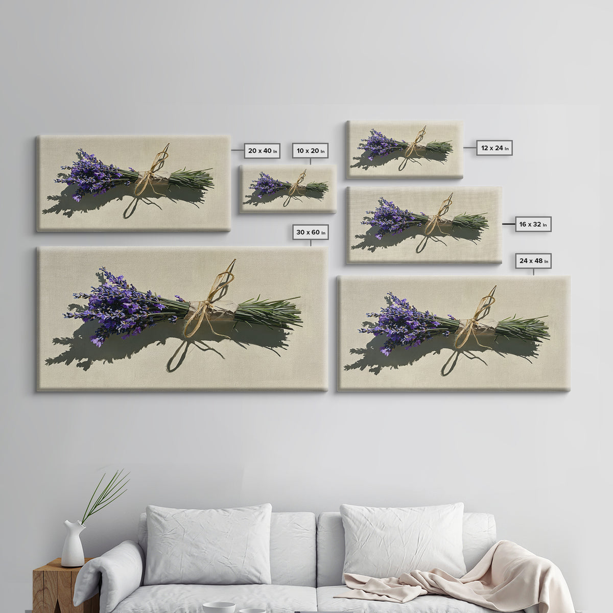 Lavender Bundle with Soft Shadow Framed Canvas Print, Spa Art, Art Print, Spa Decor, Fine Art, Serenity, Botanical Art, SPA-2x1-75