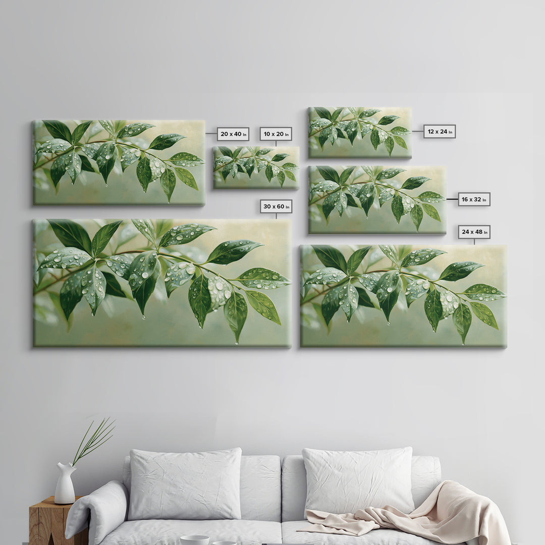 Rain on Leaves Framed Canvas Print, Spa Art, Animal Art, Spa Decor, Fine Art, Serenity, Gallery Decor, Neutral Decor, SPA-2x1-84