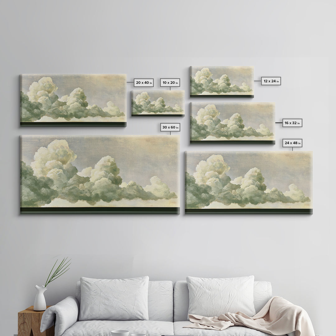 Soft Cloudscape in Cream and Sage Framed Canvas Print, Spa Art, Printable Wall Art, Spa Decor, Serenity, Feminine Wall Art, SPA-2x1-9