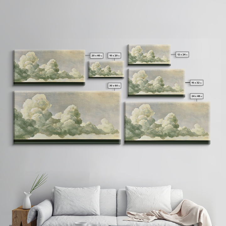 Soft Cloudscape in Cream and Sage Framed Canvas Print, Spa Art, Printable Wall Art, Spa Decor, Serenity, Feminine Wall Art, SPA-2x1-9