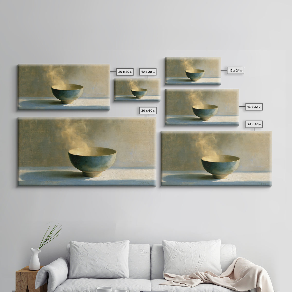 Tea Bowl and Steam Still Life Framed Canvas Print, Spa Art, Black Woman Art, Spa Decor, Oil Painting, Serenity, SPA-2x1-90