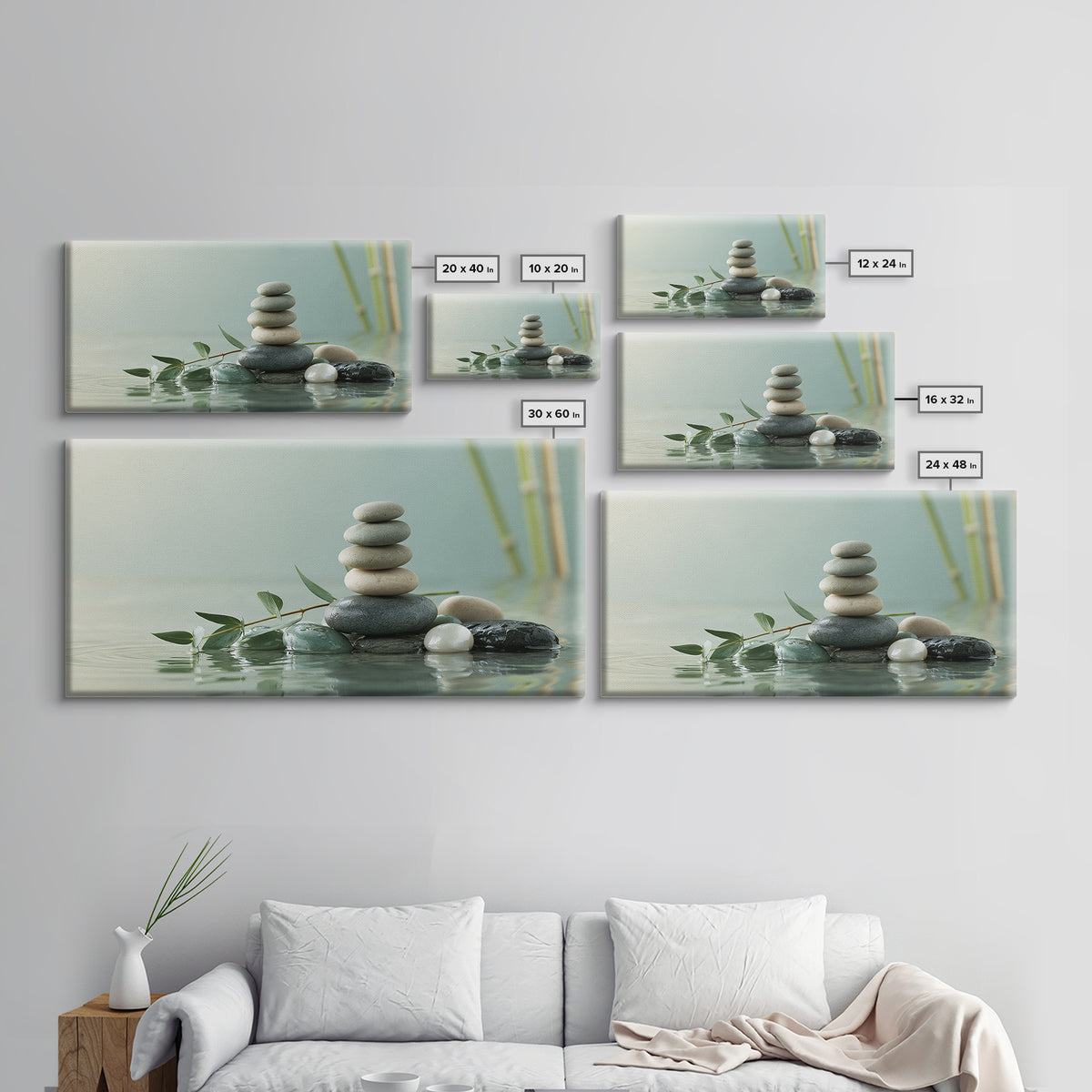 Stacked Stones Beside Calm Water Canvas Print, Spa Art, Animal Art, Spa Decor, Fine Art, Serenity, Gallery Decor, Neutral Decor, SPA-2x1-93