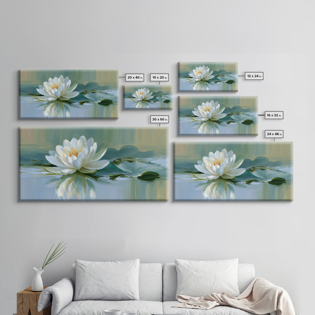Lotus Flower Floating on Still Pond Framed Canvas Print, Spa Art, Dog Groomer Gifts, Spa Decor, Serenity, Fine Art Print, SPA-2x1-96