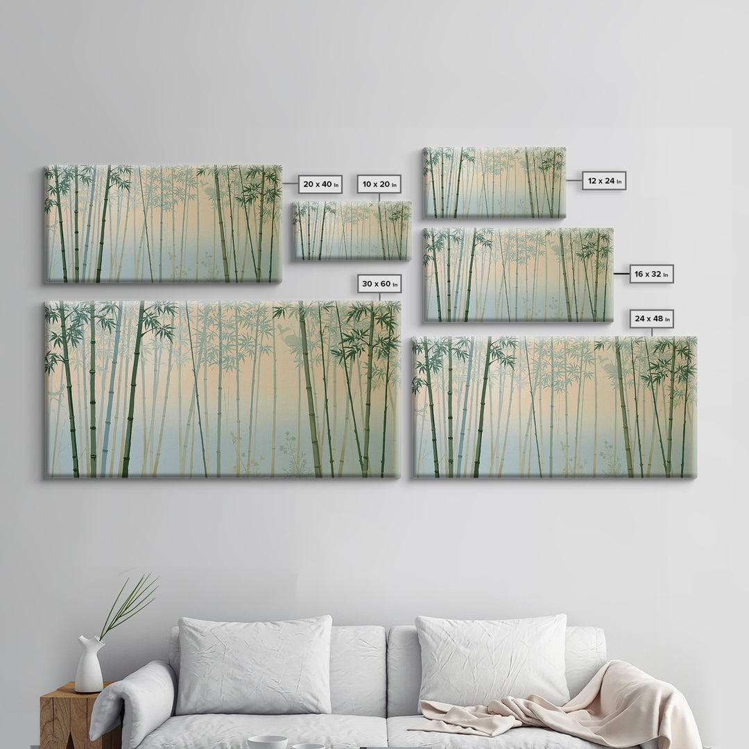 Misty Bamboo Forest Framed Canvas Print, Spa Art, Modern Home Decor, Spa Decor, Fine Art, Serenity, Neutral Decor, Modern Decor, SPA-2x1-97