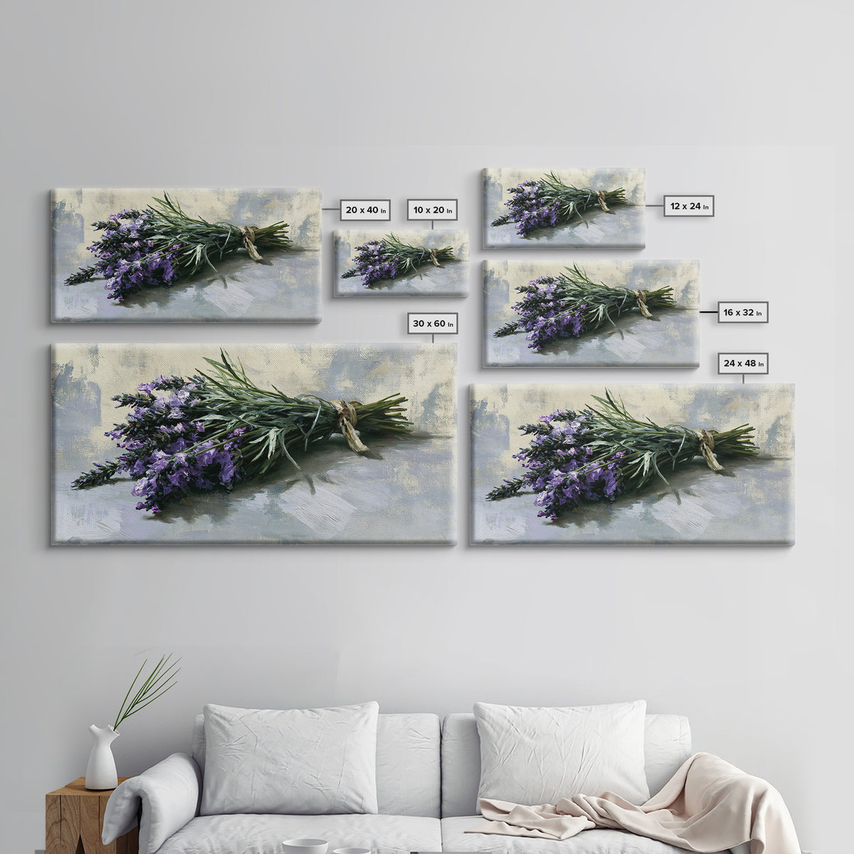 Lavender Bundle with Soft Shadow Framed Canvas Print, Spa Art, Animal Art, Spa Decor, Fine Art, Serenity, Gallery Decor, SPA-2x1-99