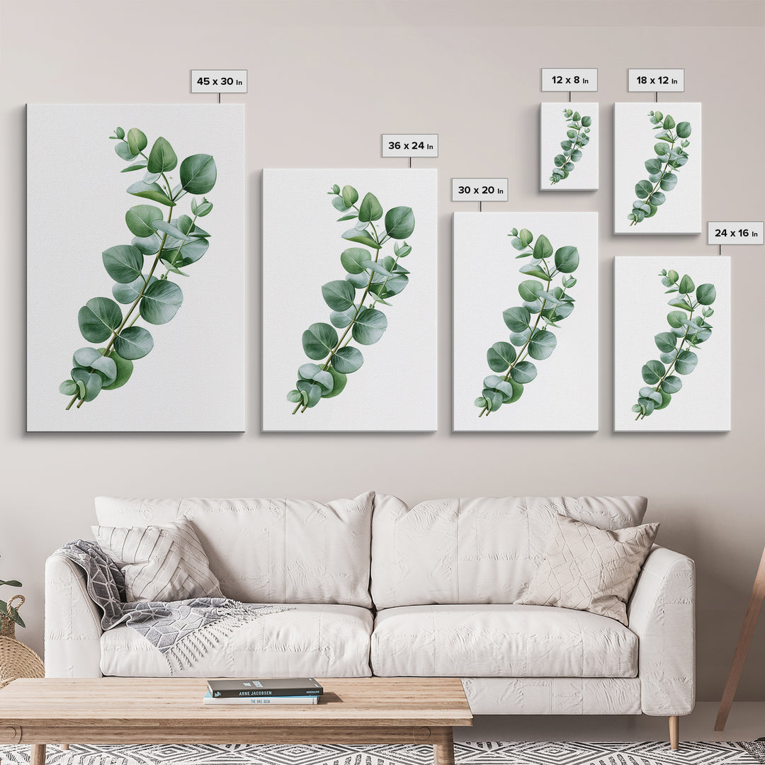 Eucalyptus Branch in Soft Green Watercolor Canvas Print, Spa Art, Textured Painting, Spa Decor, Serenity, Travel Poster, SPA-2x3-11