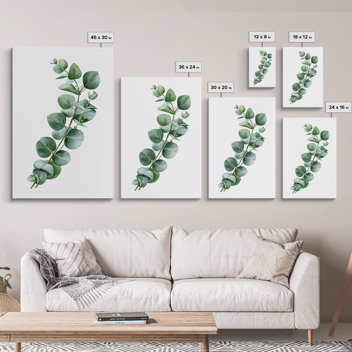 Eucalyptus Branch in Soft Green Watercolor Canvas Print, Spa Art, Textured Painting, Spa Decor, Serenity, Travel Poster, SPA-2x3-11