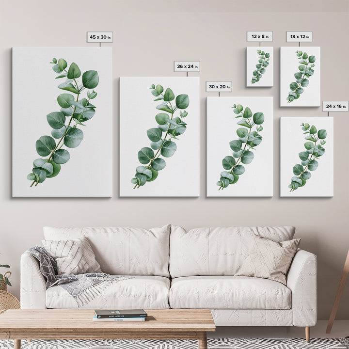 Eucalyptus Branch in Soft Green Watercolor Canvas Print, Spa Art, Textured Painting, Spa Decor, Serenity, Travel Poster, SPA-2x3-11
