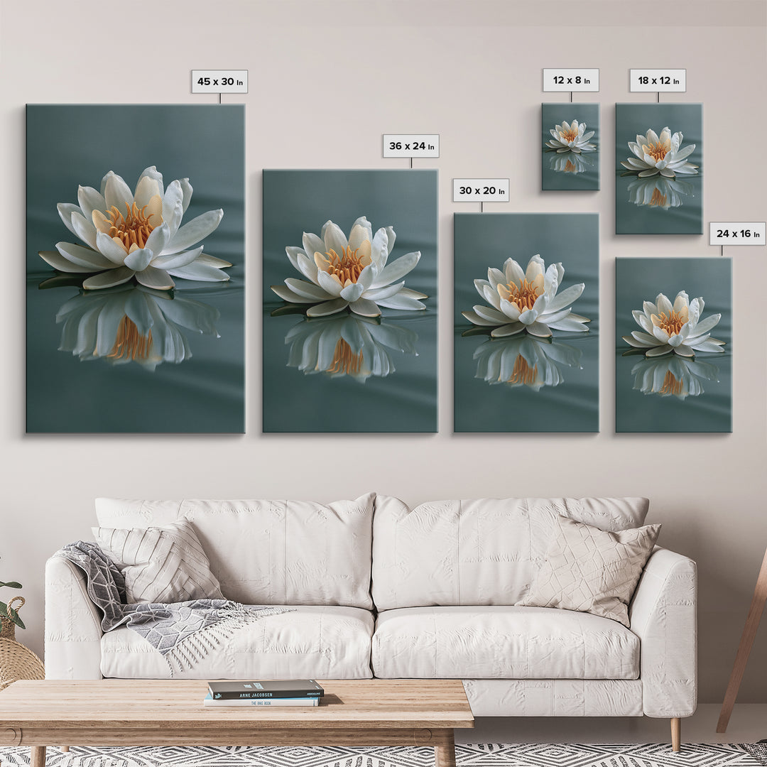Lotus Flower Floating on Still Pond Framed Canvas Print, Spa Art, Black Woman Art, Spa Decor, Serenity, Modern Home Decor, SPA-2x3-12