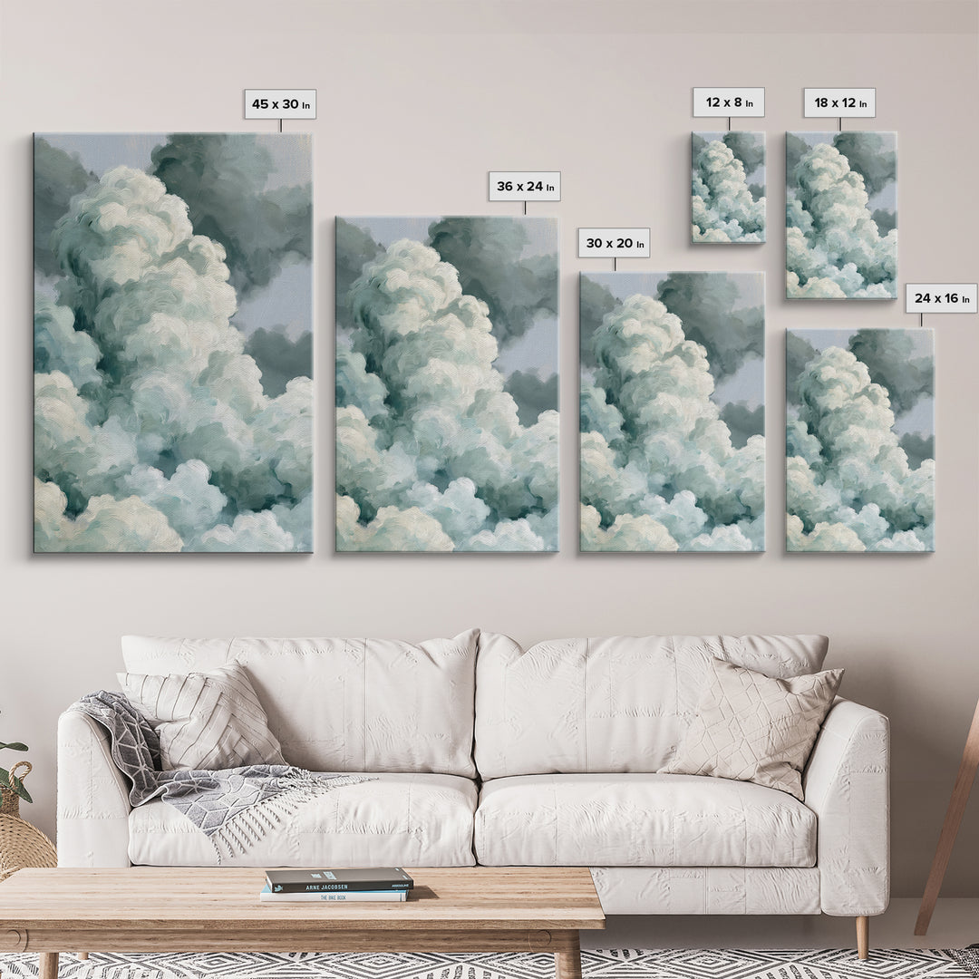 Soft Cloudscape in Cream and Sage Framed Canvas Print, Spa Art, Black Woman Art, Spa Decor, Oil Painting, Serenity, SPA-2x3-21