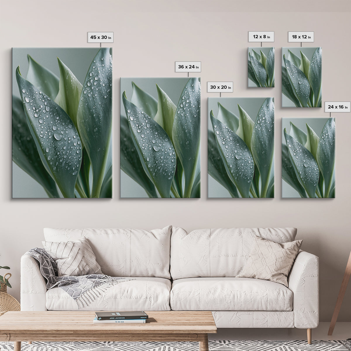 Rain on Leaves Framed Canvas Print, Spa Art, Modern Decor, Spa Decor, Fine Art, Serenity, Wall Decor, Printable Wall Art, SPA-2x3-24