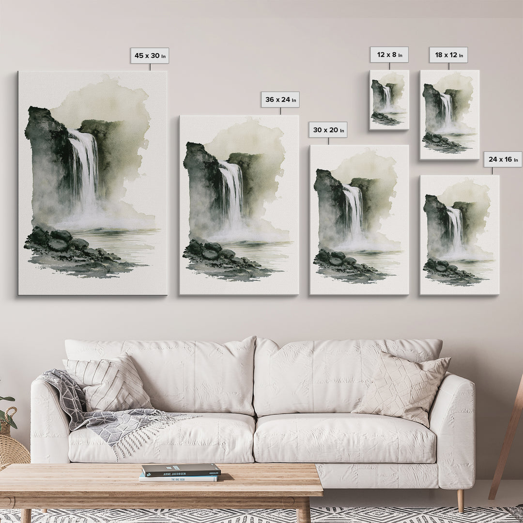 Serene Waterfall with Mist Framed Canvas Print, Spa Art, Textured Painting, Spa Decor, Abstract Art, Serenity, Travel Poster, SPA-2x3-26