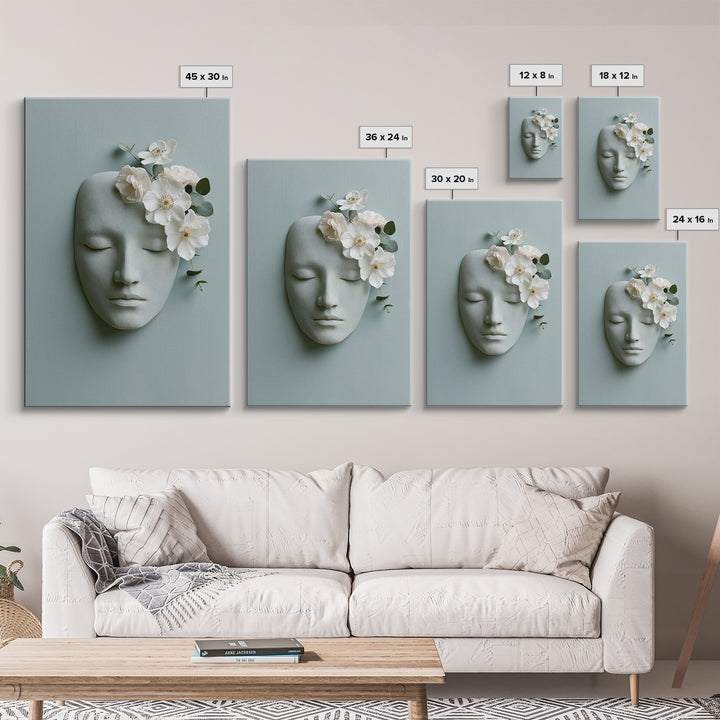 Minimal Face with Closed Eyes and Flowers Canvas Print, Spa Art, Home Decor, Spa Decor, Fine Art, Serenity, Dog Wall Art, SPA-2x3-27