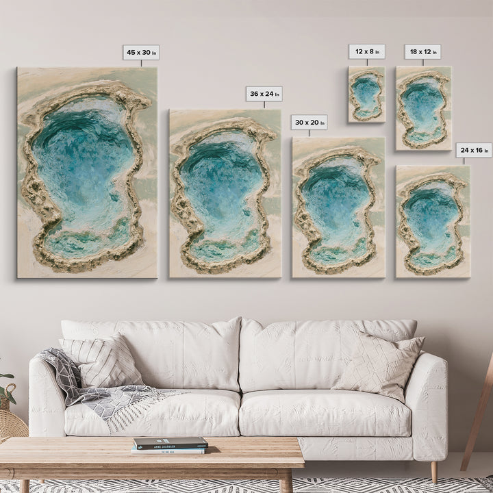 Blue Lagoon Water Seen from Above Framed Canvas Print, Spa Art, Salon Decor, Spa Decor, Fine Art, Serenity, Statement Artwork, SPA-2x3-28