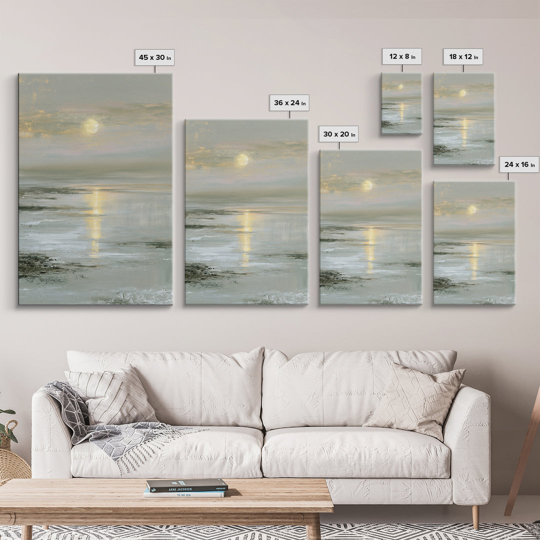 Moonlit Lake Reflection Canvas Print, Spa Art, Art, Spa Decor, Serenity, Abstract Print, Minimalist Art, Feminine Wall Art, SPA-2x3-31